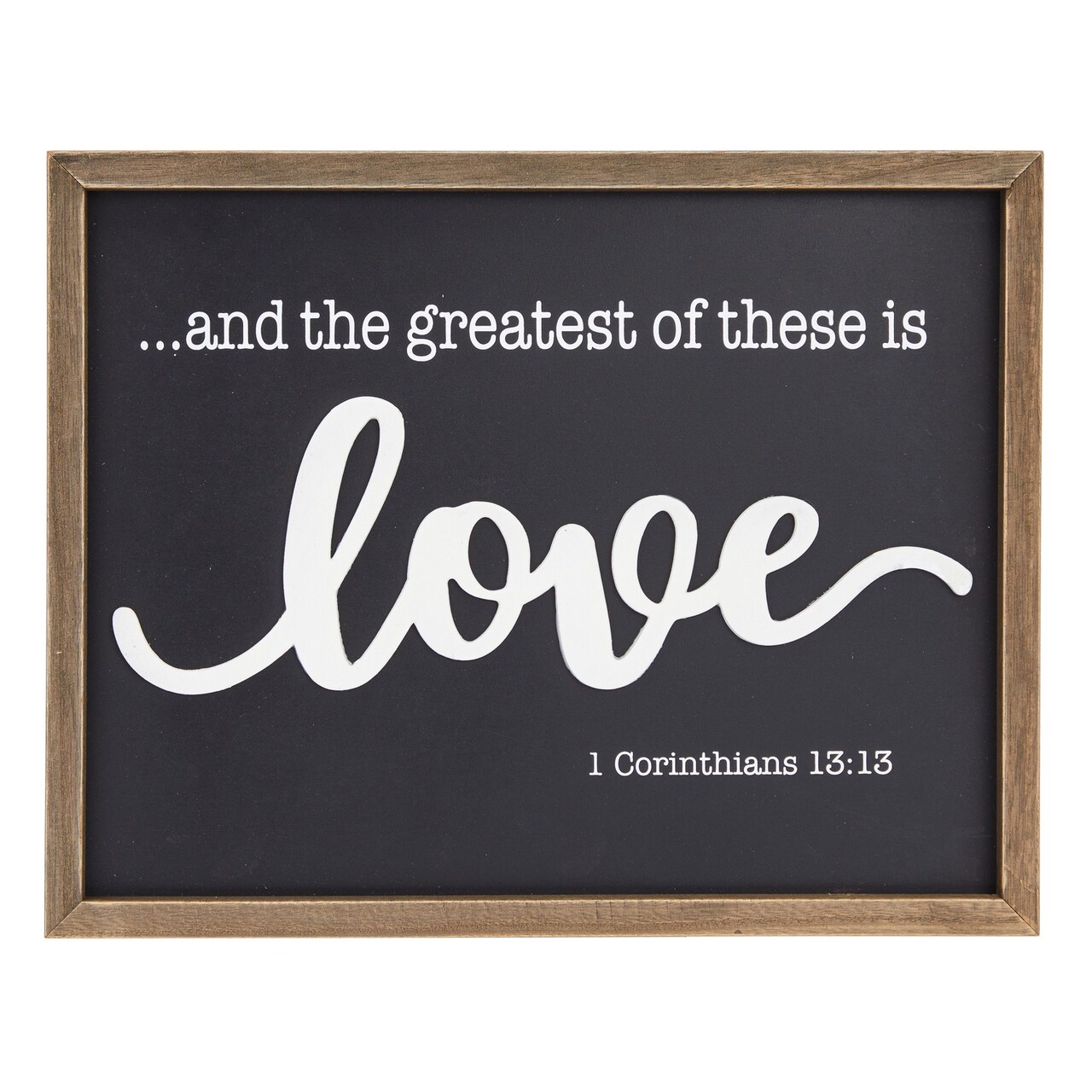 Farmhouse Style Framed Wood Religious Wall Decor for Bathroom, 1 Corinthians 13:13 Wall Art for Living Room (11.75 x 15 Inch)